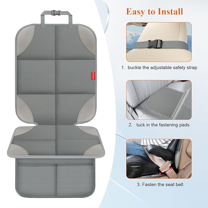 Car Seat Protector, Waterproof 600D Fabric Seat Cushion for Child Car Seat with Thickest Pad, Storage Pockets, Back Car Seat 