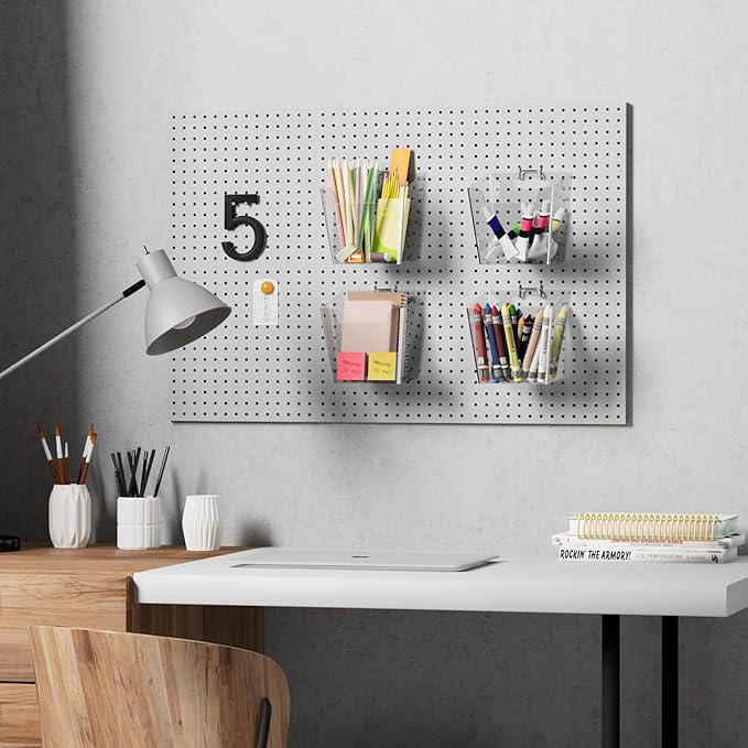 G.CORE Large Pegboard Cups Peg Board Storage Bin 6 Pack with Hooks, Square Box Shape Pegboard Cup Holder Accessories for Gara