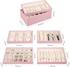 LANDICI Stackable Jewelry Organizer Trays 4 Set,PU Leather Jewelry Organizer Drawer,Jewelry Storage Display Tray for Earring 