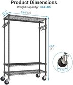 VIPEK R3 Heavy Duty Garment Rack with Lockable Wheels, Portable Rolling Closet with Adjustable Shelves & Hanging Rod & Side H
