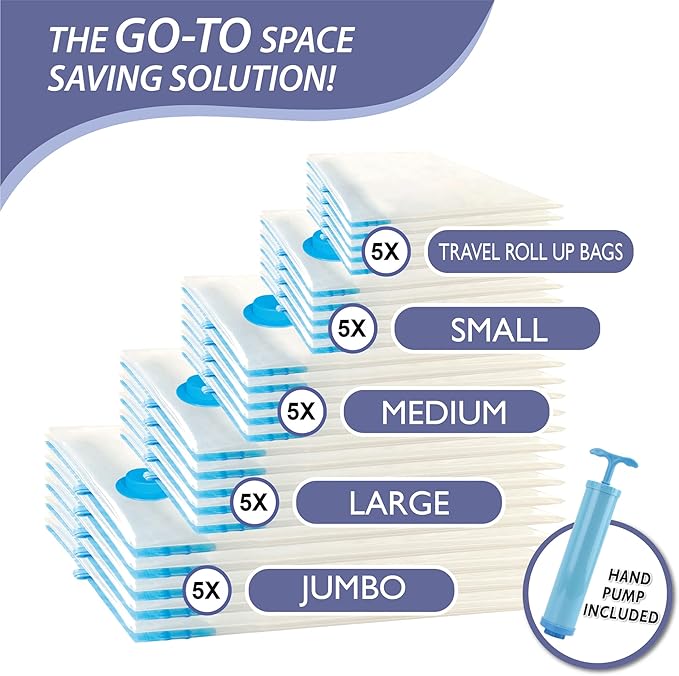 Cozy Essential Vacuum Storage Bags, 80% Compression Vacuum Seal Space Saver Plastic Packaging Bags for Clothes, Blankets, Pil