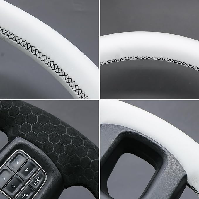 MEWANT Steering Wheel Covers for Dodge RAM 1500/1500 Classic / 2500/3500 / 5500 Hand-Stitched Genuine Leather ram Steering Wheel Wrap