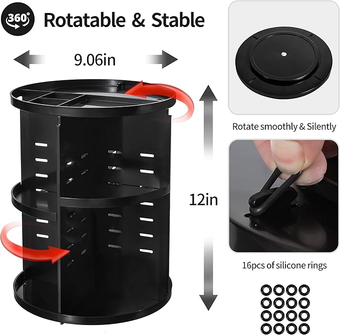 seinlife 360 Rotating Makeup Organizer,DIY Adjustable Spinning Holder,Foldable Cosmetic Storage Display box,Large Capacity Ma