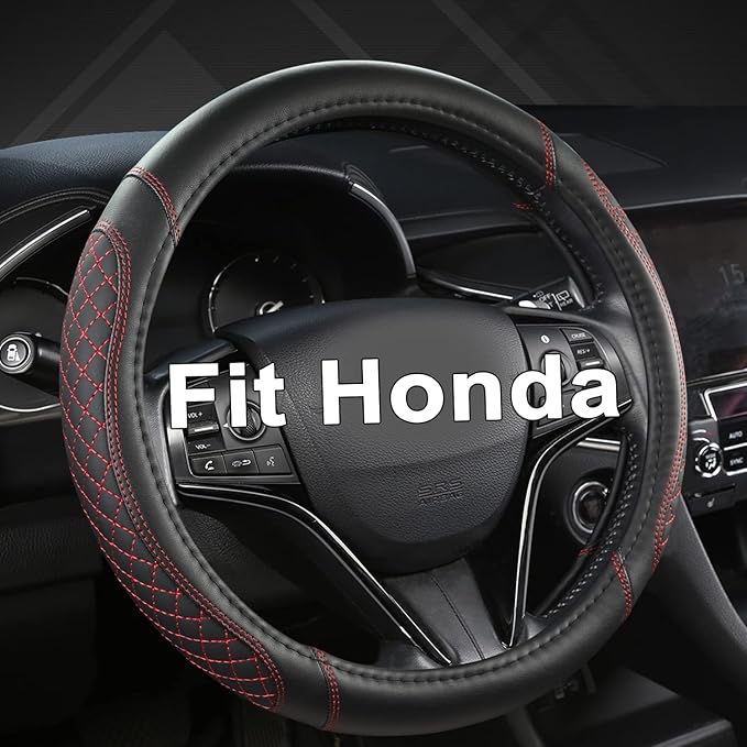 West Llama Customized Auto Car Steering Wheel Cover for Honda Accord CR-V HR-V Pilot Civic(Diamond Quilted -Black+Red-Standar