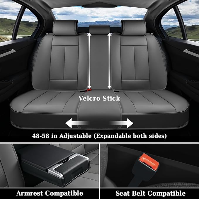Coverado Car Seat Covers Full Set, Premium Nappa Leather Seat Covers for Car, Waterproof Car Seat Protector with Lumbar Suppo