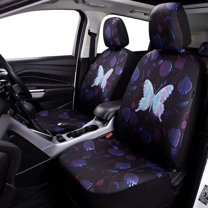 Flying Banner Butterfly car seat Covers ful Set Fashion Universal Lady Woman Female Rear Bench Split Colorized (Muti-Color, F