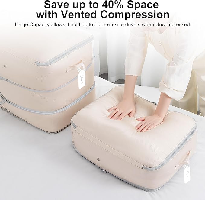 Comforter Storage Bag - Large Capacity Blanket Storage Bags 3-Layer Ultra Space Saving Self Compression Organizer, Washable C