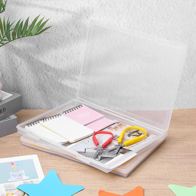 6 Pack Plastic Storage Box Organizer, Portable Clear Document File Case Containers For A4 Letter Paper, Magazine, Photo, Craf