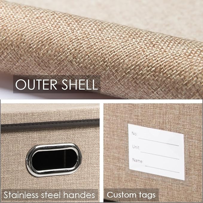 PRANDOM Storage Bins with Lids [3-Pack] Jute Fabric Foldable Storage Boxes Organizer Containers Baskets Cube with Cover for H