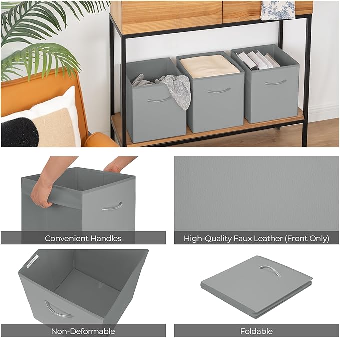 StorageWorks Gray Storage Cubes, 11 Inch Cube Storage Bins with Handle, Cube Storage Organizer Bins for Shelves and Closet, C
