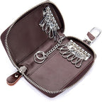 Large Leather Key Case Wallet with 12 Hooks & 1 Keychain/Ring for Men or Women