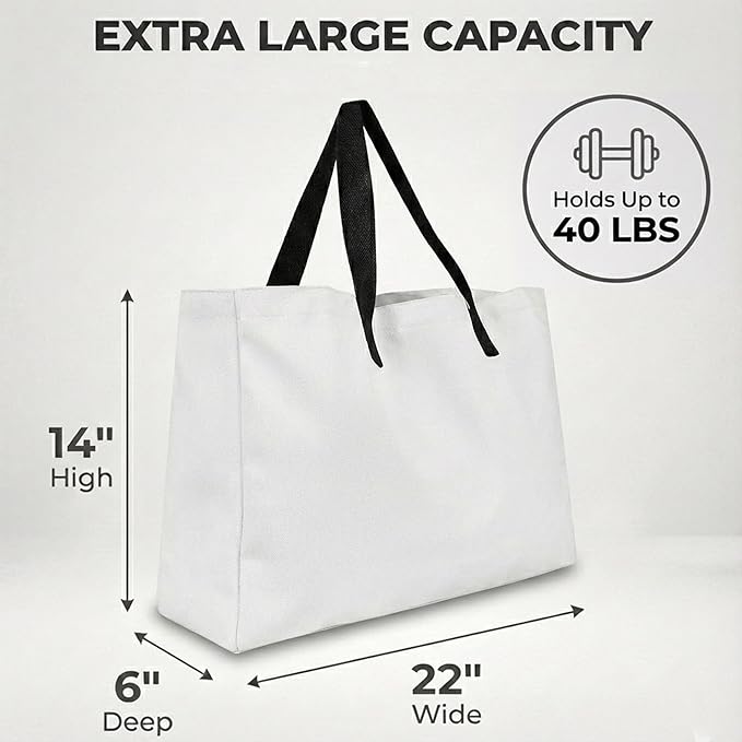 Extra Large Canvas Tote Bag - Big Reusable Grocery Shopping Heavy Duty Foldable