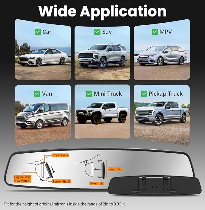 Rear View Mirror, 14 Inch Chrome Anti-glare Panoramic Rear Mirrors Universal Convex Car Interior Clip on Extra Big Wide Angle Rearview Mirror Extender to Reduce Blind Spot for Car SUV Trucks