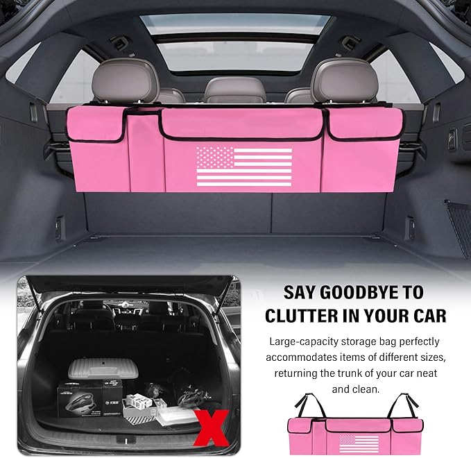Turcee Car Trunk Organizer,Large Capacity Car Storage Organizer with US Flag Design,Hanging Foldable Car Organizers and Storag