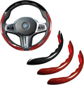 Car Steering Wheel Cover Set Bright Carbon Fiber Wrap Non-Slip 3pcs Steering Wheel Accessories 14.5-15 inch Universal (Black Red)