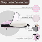 U+U 10 Set Compression Packing Cubes - Ultralight Pink Stripe Travel Organizers with Laundry Bag, Space-Saving Suitcase Organ