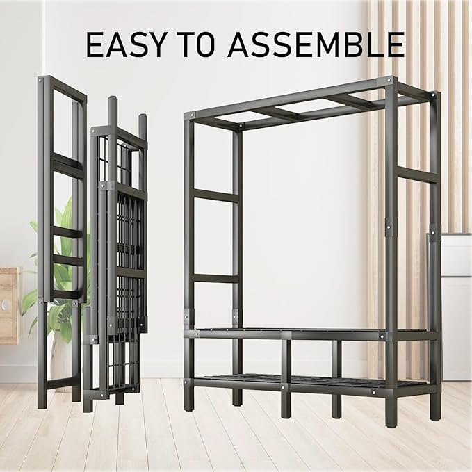 Foldable Portable Wardrobe On Wheels, Freestanding Garment Rack, with Magnetic Door 2000lbs, Heavy Duty Clothes Rack, for Bed