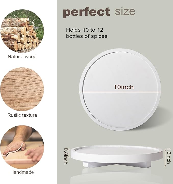 Round Decorative Tray Wood Bathroom Counter Organizer Farmhouse Kitchen Decor Wooden Riser for Soap Dish, Perfume, Candle, Sp