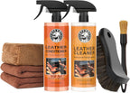 Car Leather Cleaner and Conditioner Kit, Leather Care Cleaning Kit with Horse Hair Cleaning Brush - Safe for Car Interiors, F