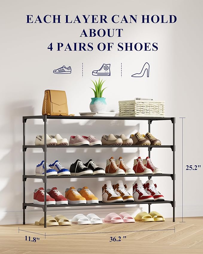Kitsure Shoe Rack - Non-Woven Shoe Rack Shelf, Shoe Organizer for Closet, Entryway, Garage & Corridor, Stackable Shoe Shelves