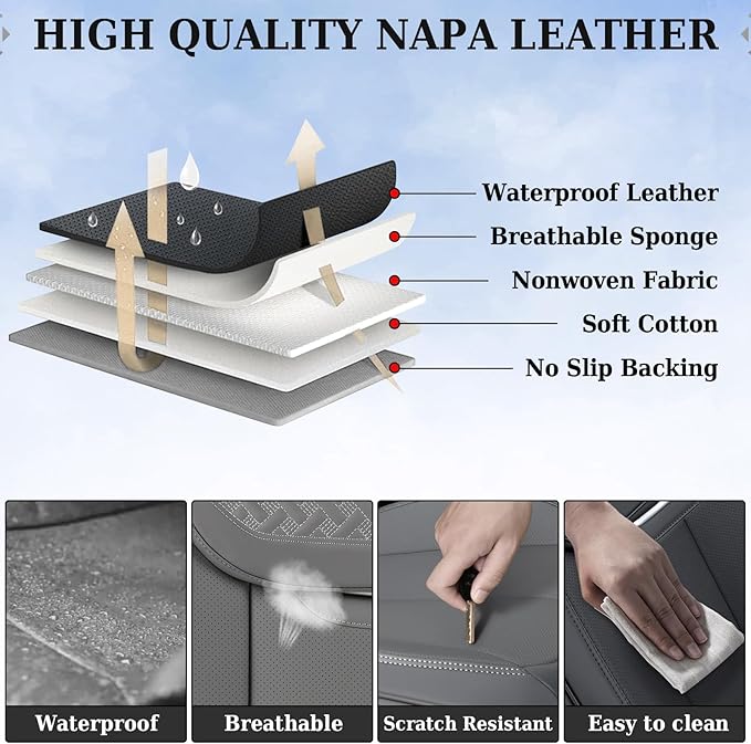 Coverado Car Seat Covers Front Seats, Luxury Nappa Leather Waterproof Seat Covers for Cars, Universal Front Seat Covers, Driv