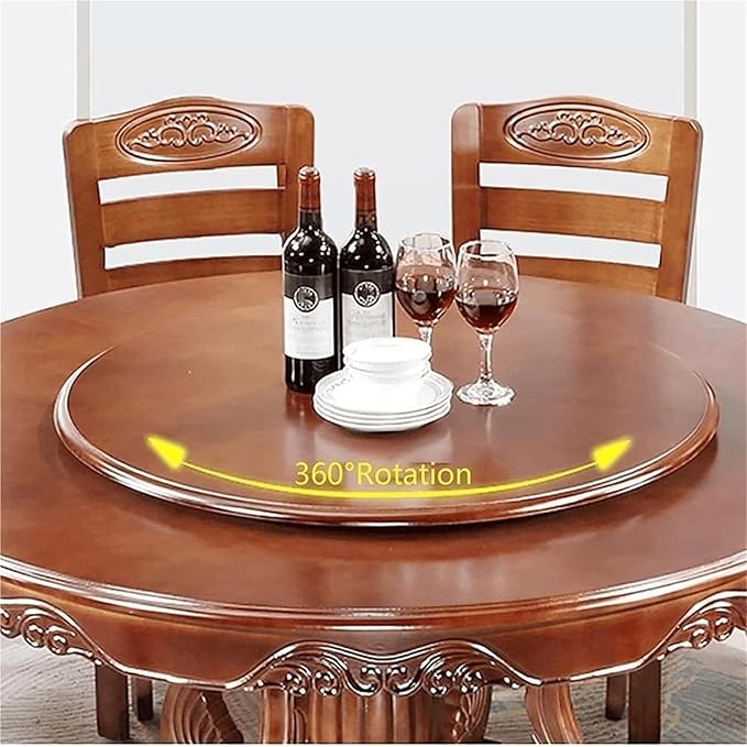 24''Round Walnut Rotating Dinner Platters, Large Lazy Susan Turntable, 360-Degree Smooth Rotation for Kitchens, Dining Rooms
