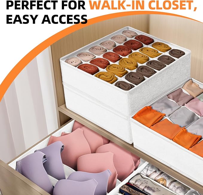 Criusia Drawer Organizer - 6 Set Clothes Organizer for Closet & Bedroom - 90 Cells Bins for Sock, Underwear, Bra, Baby Clothe