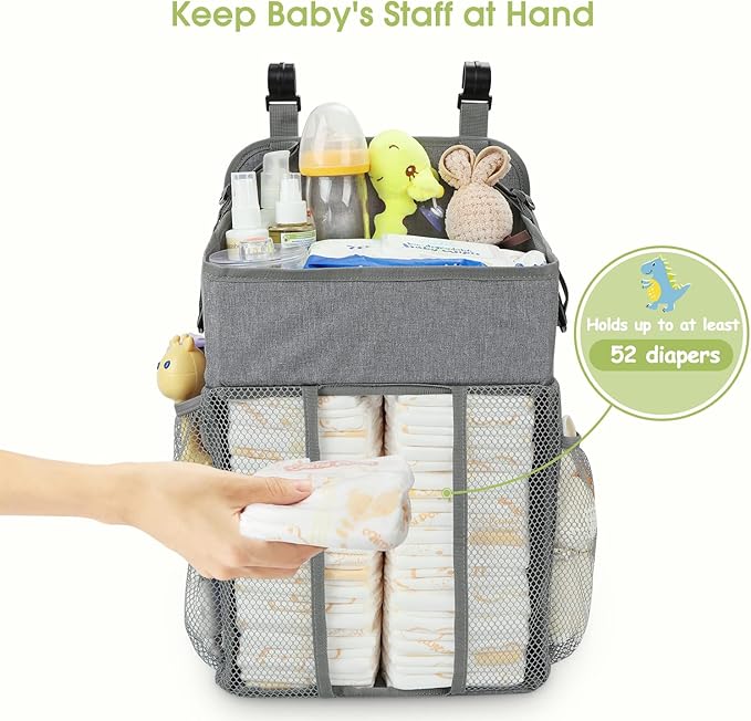 Maliton Changing Table Diaper Organizer - Baby Hanging Diaper Stacker Nursery Caddy Organizer for Cribs Playard Baby Essentia