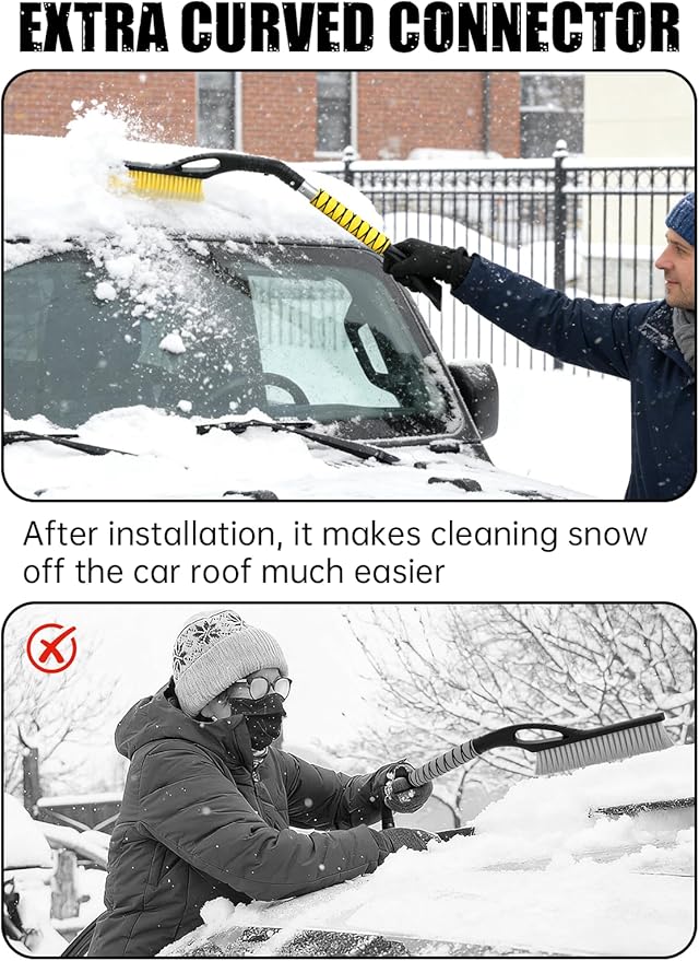 MIKKUPPA 27'' Snow Brush and Ice Scrapers for Car Windshield - Detachable Windshield Scraper, Snow Removal Tool with Curved Connector & Ergonomic Foam Grip for Cars, Trucks, SUVs (Yellow, 2 Pack)