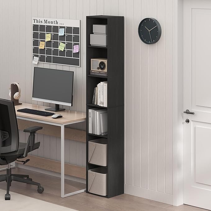 Furinno PASIR Book Shelf, 6-Tier Bookcase, Tall Standing Bookshelf, Open Storage Shelf, 9.4 x 12 x 71 Inches, for Home Office