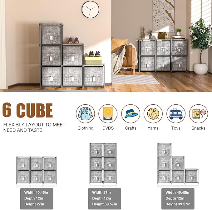 LUKYTOWER Cube Storage Organizer Shelf with Printed Bins + Labels, Cubby Storage Organizer with Bins, Large Capacity Shelves 