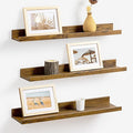 Axeman Picture Ledge Shelf | 24 Inch Brown Floating Shelves Set of 3 | Rustic Brown Wood Wall Shelves with Lip | 24" Picture 