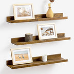 Axeman Picture Ledge Shelf | 24 Inch Brown Floating Shelves Set of 3 | Rustic Brown Wood Wall Shelves with Lip | 24" Picture 
