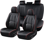 Coverado Car Seat Covers Full Set, Premium Nappa Leather Seat Covers for Car, Waterproof Car Seat Protector with Lumbar Suppo