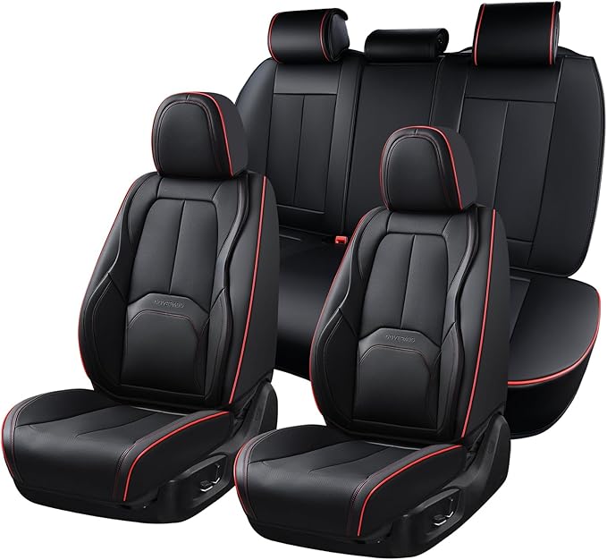 Coverado Car Seat Covers Full Set, Premium Nappa Leather Seat Covers for Car, Waterproof Car Seat Protector with Lumbar Suppo