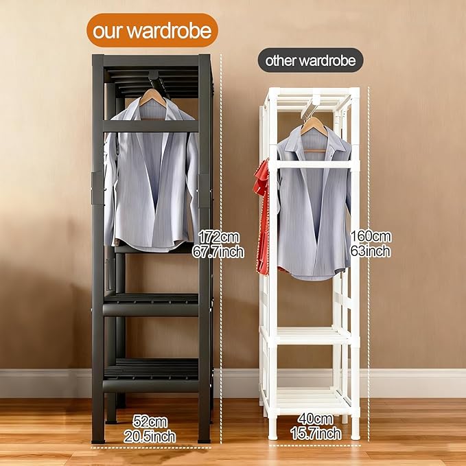 Portable Foldable Wardrobe Closet with Cover, 1200lbs Garment Rack for Hanging Clothes, Enclosed Coat Storage Organizer with 