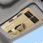 Sun Visor Organizer for Lincoln Navigator 2010-2025 Multifunctional PU Leather Organizer with Sunglasses Holder Pocket Car Interior Accessories, Beige Style