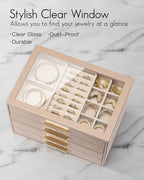 VLANDO 4 Layer Jewelry Box for Women, Mothers Day Gifts for Women, Glass Lid Jewelry Organizer with 4 Drawers for Necklaces R
