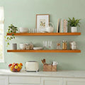 IEO Long Wooden Floating Shelves for Room Wall, Natural Wood Floating Shelves Wall Mounted Kitchen Shelf for Living Room, Bed