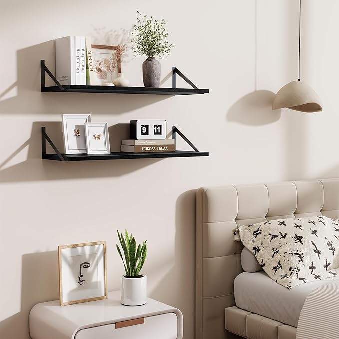 Deep Floating Shelves for Wall,30" Wx10 D Wood Floating Shelf Set of 2,Sturdy Metal Bracket Wide Display & Storage,Wall Mount