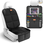 SMART ELF Non-Slip Backing Backseat Car Organizer Kick Mat with Storage Pockets, Large Waterproof Baby Car Seat Protector for Leather and Fabric (Black)