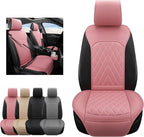 Sanwom Front Car Seat Covers - Leather Seat Covers with Storage Pocket and Two Belt Pads, Anti-Slip Waterproof Universal Seat