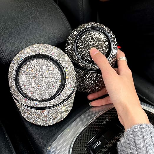 Bling Rhinestone Auto Garbage Can Car Trash Can with Lid Mini Garbage Bin for Automotive Car, Home, Office, Kitchen, Bedroom (B)