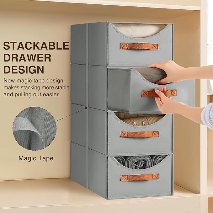 Homsorout Large Closet Organizers - Closet Storage Drawers for Clothes, Fabric Sotrage Bins with Handle, Collapsible Organize