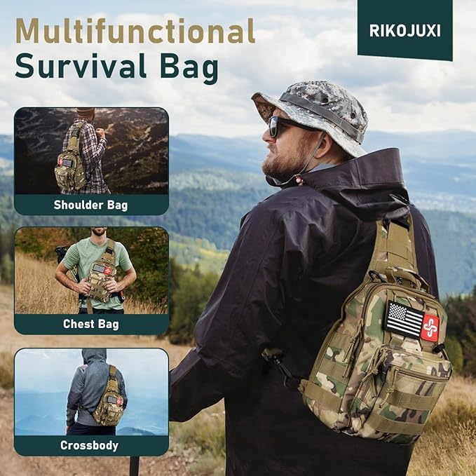 Survival Kit, 262Pcs Survival Gear and Supplies with First Aid Kit Pouch and Crossbody Bag, Emergency Kit with Tent, Camping 