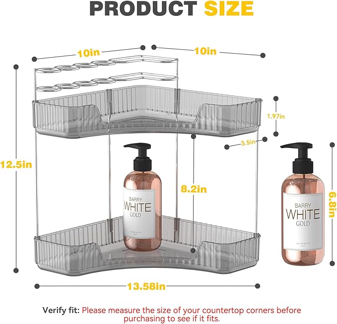Asayuee 2-Tier Corner Bathroom Counter Organizer with Top Toothbrush Holders,Large Makeup Organizer Countertop with Brush Hol