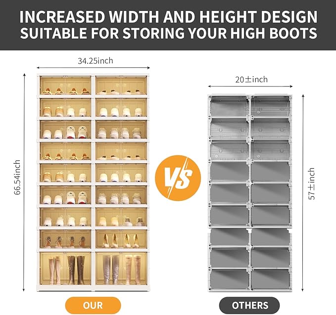 CIMLORD 9-Tier Foldable Shoe Rack Organizer for Closet,36Pairs Collapsible Plastic Shoe Shelf,Large Shoes Cabinet with Door,C