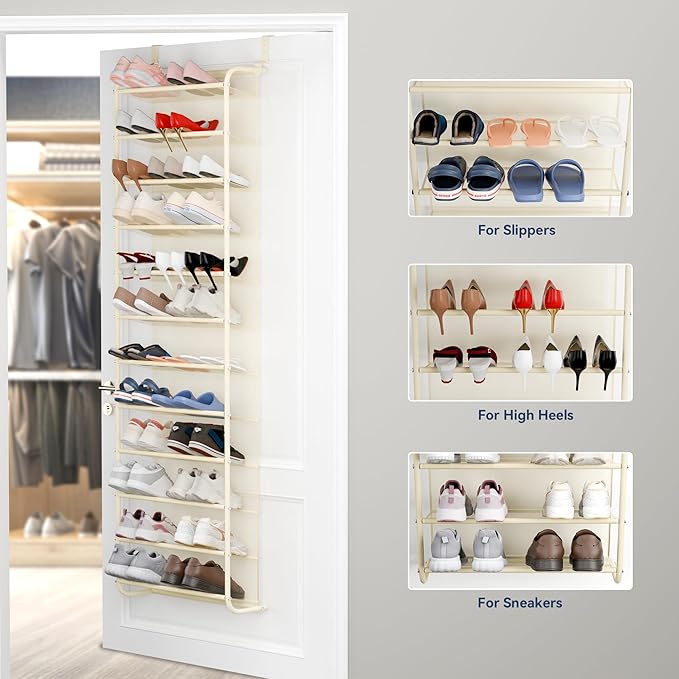 Whitmor 36 Pair Over The Door Shoe Organizer, 12 Tier Hanging Shoe Organizer, Heavy Duty Metal & Mesh Shoe Holder, Hanging Sh