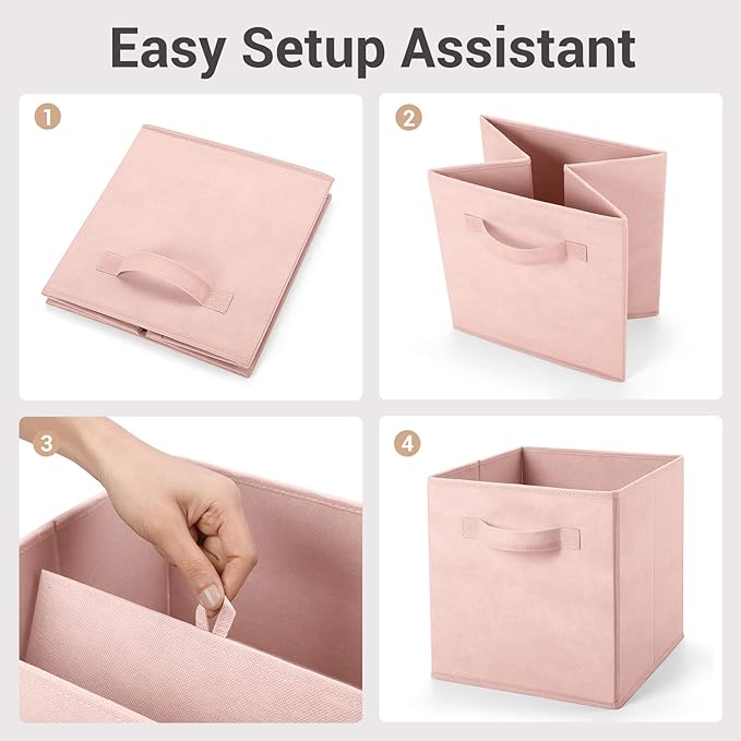 MaidMAX Fabric Storage Bins 10.5×10.5×11, Foldable Cloth Cube Storage Bins for Home Bedroom Closet Drawers Organizer, Pink, S