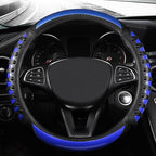 3D Massage Blue Carbon Fiber Leather Steering Wheel Cover, 14.5-15 Inch Non-Slip Breathable Microfiber Car Steering Wheel Pro